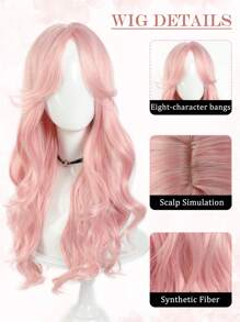Lolita Wigs Long Wavy Pink Wigs Hair 26 Inch Synthetic Light Pink Cosplay Lolita Wig, Center Split Wig, Daily Party Natural,Smooth And Realistic Wig