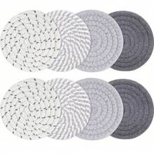 4/8 件编织饮料杯垫，圆形吸水饮料杯垫，手工布艺杯垫，带托盘的吸水杯垫套装，波西米亚风格 - 灰色 - 查看 13