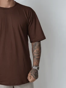 Kit 2 Men's Oversized T-Shirt Streetwear Plain Cotton Basic Collar - White/Brown - View 10