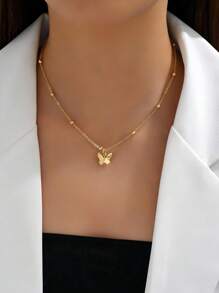 1pc Sexy Metal Butterfly Backless Body Chain Necklace - Elegant Body Jewelry For Formal Occasions, Parties And Beach Vacations - Gold - View 3
