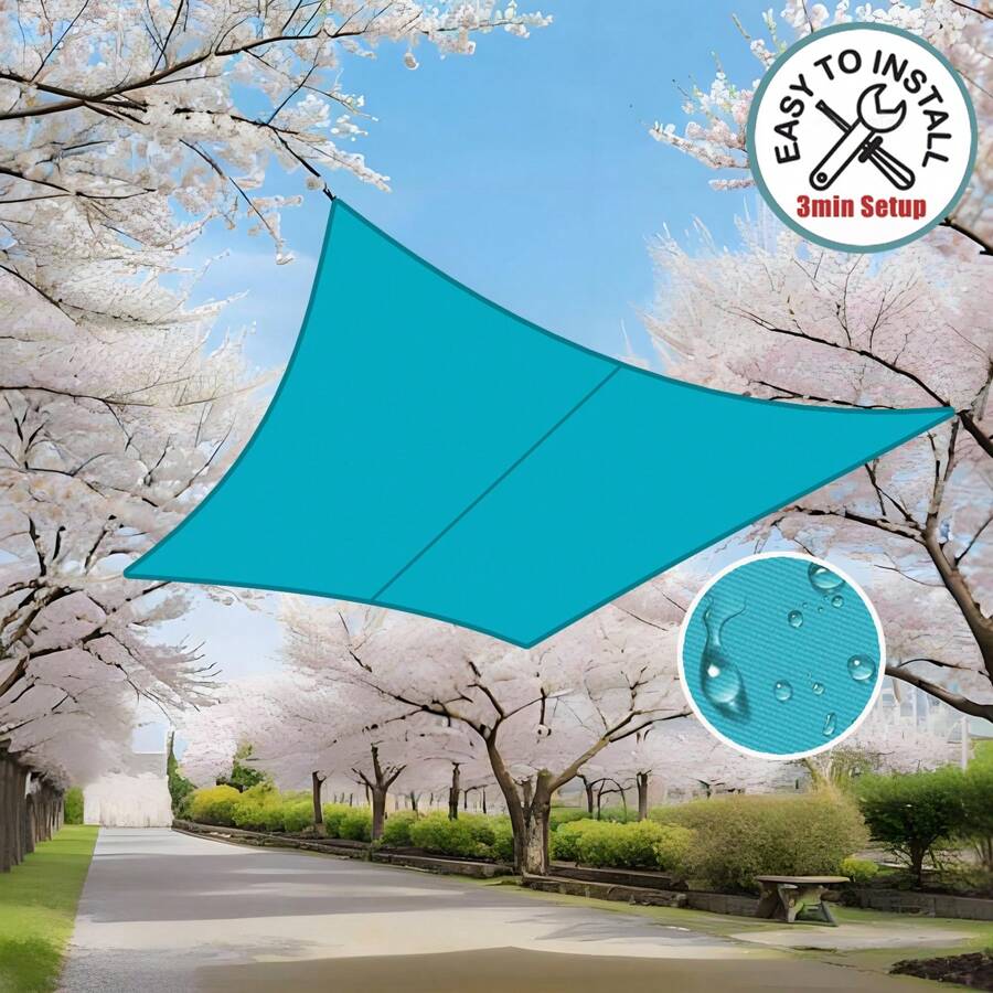 Outdoor Waterproof Sun Shade Sail, Canopy Tarpaulin Cover For Patio Garden Yard Beach Camping, UV Block Sunshade Awning For Porch Balcony Deck Pergola, Easy Install With Grommets - Turquoise Blue - View 1