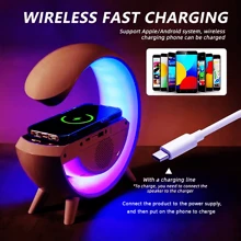 New Large Wireless Fast Charging Station - Sunrise Simulation, RGB Rhythm, Smart Wake-Up Light, Alarm Clock And Bedside Phone Holder, Smart Home Appliance | Modern Round Design | Portable Speaker, Holiday Gift (Needs To Be Plugged In To Charge The Speaker To Charge The Phone)