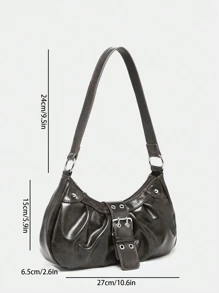 1pc Vintage Distressed Leather Motorcycle Bag With Rivets, Pleats, Cloud Decor For Women, Shoulder/Underarm Messenger Bag Suitable For Work, Commuting, Dating, Party