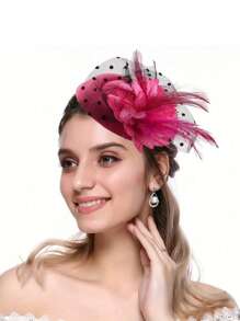 带面纱的药盒帽 女士复古头饰 茶会帽 带花羽毛头带 新娘茶会头饰 - 彩色 - 查看 11