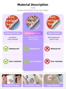 1~100张个性化标签 - 可定制任意设计、图片、Logo、文字的贴纸，防水贴纸，定制感谢标签贴纸，商业Logo，100张标签，封条，免熨烫，装饰性强，多功能，可调节，防霉，装饰性强，粘性强，可爱，时尚，精美，高品质，色彩丰富，可定制，个性化，是送给她、爸爸、妈妈、家人、朋友的理想礼物，适合乔迁、毕业等场合，可用于厨房、餐厅、卧室、办公室、客厅、家居、花园、茶室等，营造温馨氛围，秋季家居焕新，打造和谐家居，办公室装饰，旅行收纳。 - 彩色 - 查看 5