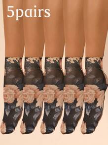 Women Floral Pattern Socks, Women Flower Print Ankle Socks, Women Mid-Calf Socks - Multicolor - View 8