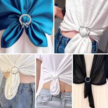 5pcs Women's Scarf Clips Tie Pin Waist Cincher For Tshirt, Metal & Rhinestone Circular Round Buckle