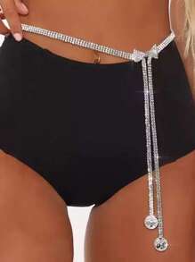 Fashionable Elegant Rhinestone Bow Decor Waist Chain