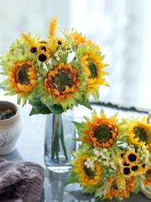 Artificial Sunflower Bouquet, Silk Sunflowers Fake Yellow Flowers For Home Decoration Wedding Decor, Artificial Sunflowers Bouquet Fake Flower Bouquet With Sunflowers For Bridal Bouquets Wedding Centerpieces Decor Party, DIY Wedding Bouquets Baby Shower Outdoor Indoor Decoration Gifts Birthday Graduation