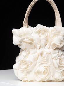 3D Rose Flower Tote Bags For Ladies, Wedding Party Evening Clutch Bag, Bridal Purse, Women Party Dresses, Elegant Women Bag, Wedding Accessories (Pattern Randomly) - Apricot - View 5