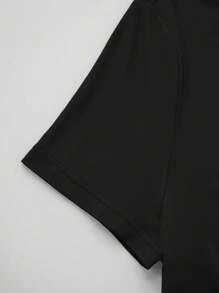 合身女式 Y2K 短袖 T 恤，乐队徽标，彩色蘑菇印花设计，适合青少年和年轻人，适合日常外出、聚会和派对 - 黑色 - 查看 5