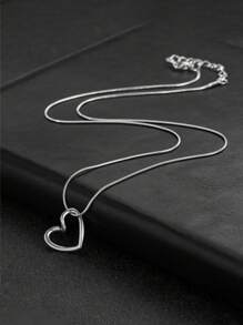 1pc Minimalist Stainless Steel Heart Pendant Necklace For Women, Vintage Style Choker Necklace, Suitable For Daily Wearing Valentines,Mom,Mother,Mother's Day,Gift - Silver - View 9