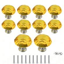 10 peças de maçanetas de armário de vidro de cristal, maçanetas de porta de móveis de cômoda, puxadores de gaveta, gaveta em formato de diamante de 30 mm, para guarda-roupa e armário, puxadores de maçanetas de armário, puxadores de maçanetas de gaveta de cozinha com parafusos