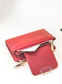 Nuevo monedero compacto con botón a presión para mujer, sofisticado, de piel sintética PU suave, billetera plegable, monedero, estuche para tarjetas, de color rojo, minimalista y práctico, monedero miniatura, pequeño monedero para mujer