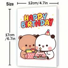 1 张可爱熊主题生日贺卡，卡通形象风格，送给最好朋友的生日礼物，适合所有场合赠送给朋友、同学、家人，生日贺卡礼品卡的完美选择（12 厘米/4.7 英寸 X 17 厘米/6.7 英寸） - 彩色 - 查看 2