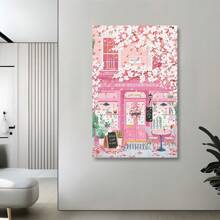 Framed   Pink Blossom Cafe Canvas Wall Art Tren /Dy Pink Cherry Flower Poster Funky Pastel Girly Aesthetic Prints For Kitchen Coffee Room   Birthday Party Decor, Mother's Day New Year Easter Gift,  Home Living Room Office Wall Decor, Perfect Gift And Wall Decoration - Framed - View 5