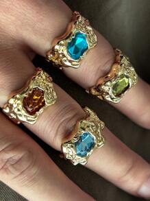 4pcs Vintage Elegant Minimalist Rhinestone & Metallic Finger Ring Set, Men's Hip Hop Charm Jewelry, Adjustable Couples Rings - 4pcs - View 8