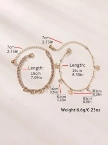 2pcs/Set Summer Sexy Gold Rhinestone Winged Butterfly & Star Anklet Set, Suitable For Women Daily Casual Beach Holiday Wear - Yellow Gold - View 8