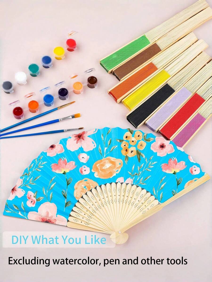 1 件手持纸扇纸折扇，多色折扇，纯色扇，舞蹈道具，空白设计扇，绘画折扇，办公室装饰扇，DIY 折扇 - 彩色 - 查看 1