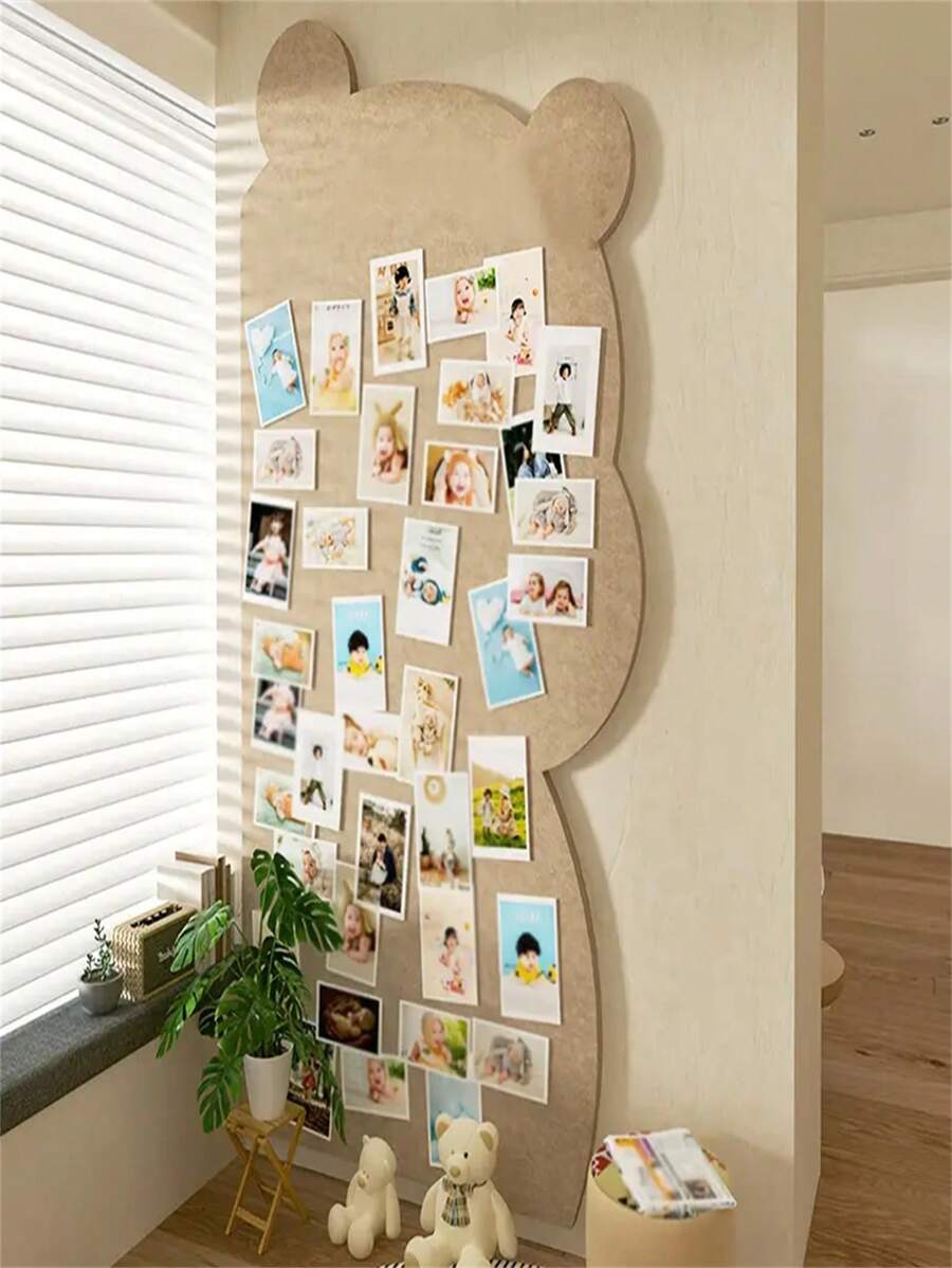 可爱的熊形毛毡展示墙 - 自粘式、多表面聚酯照片和艺术品收纳盒，易于安装，非常适合装饰儿童房和展示收藏品