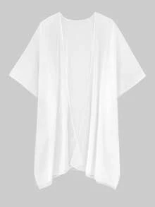 Beach Solid Open Front Kimono Women Spring Summer Plus Size Cover Up White