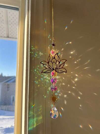 1 pieza Atrapasol de cristal de ventana en forma de loto, colgante de coche de cristal opalo, captador de luz solar para interiores, decoración para ventanas, jardín y salón soleado como regalo para mamá