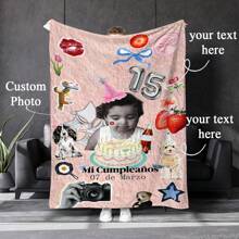 1 pieza Manta con tema de "Feliz cumpleaños", adecuada para cama, sofá o viaje, de tela de punto, manta rectangular de poliéster, regalo de cumpleaños, regalo del Día del Niño - Multicolor - Ver 15