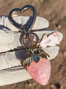 Delicate & Cute Strawberry Rabbit Heart Keychain, Suitable For Women And Girls, Fashionable Bag Pendant, Novel And Unique, Can Be Hung On Keys And Wallets, Ideal For Summer Gifts And Easter Bows - Multicolor - View 9