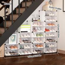 Staircase-Style Shoe Cabinet Under Stairs, Angled Ladder Shelf, High Capacity Home Storage Organizer Rack - Multicolor - View 4
