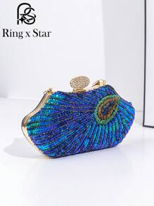 1 pieza Bolso de noche de mujer con forma de pavo real con lentejuelas, Brillante bolso de noche con forma de pavo real, se puede combinar con cheongsam, vestido de noche, para participar en varios eventos y fiestas, elegante bolso de noche