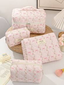 1Pc/Set Floral Pink Makeup Bag For Girls Makeup Bag Set Cosmetic Organizer Multi-Functional Storage Bag Clutch With Zipper Closure For Skin Care,Cosmetics,Lip Oil,Sunscreen Cream,Hand Cream,Headset,Coin,Stationery,Small Items Cute Makeup Bag Makeup Bags Makeup Case Make Up Bag Daily Commute Essentials Travel Essentials Cruise Essentials Dorm Essentials The Gift For Good Friends Birthday Gift Wedding Bridesmaid Gift Mom's Gift Teacher's Gift Back To School Supplies - Pink - View 3