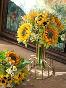 Artificial Sunflower Bouquet, Silk Sunflowers Fake Yellow Flowers For Home Decoration Wedding Decor, Artificial Sunflowers Bouquet Fake Flower Bouquet With Sunflowers For Bridal Bouquets Wedding Centerpieces Decor Party, DIY Wedding Bouquets Baby Shower Outdoor Indoor Decoration Gifts Birthday Graduation