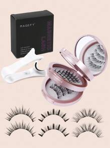3 Pairs Magnetic Eyelashes Natural Look, Reusable Magnetic Eyelashes With Applicator, No Glue Needed Magnetic Eyelashes Magnetic Lashes Kit, Easy To Wear And Remove,Natural Looking, 3D Natural Spiky Manga Lashes Fluffy Wispy Soft Lashes Fake Eyelashes - 黑色 - 查看 12