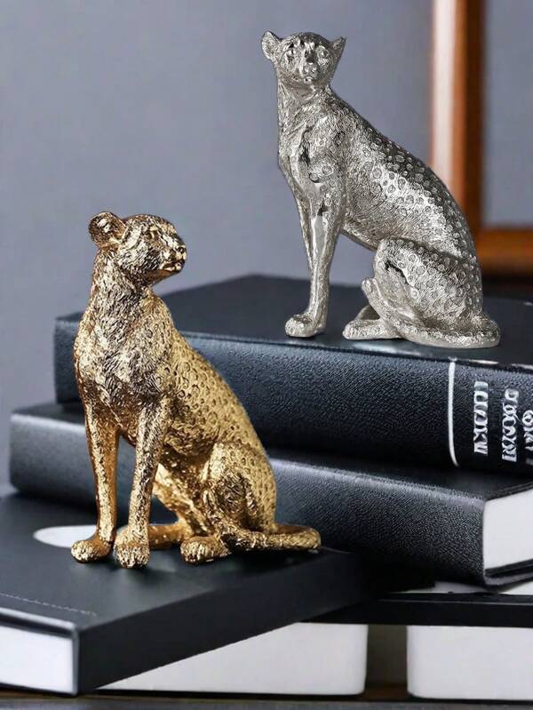 1pc Leopard Statue Decorative Figurine, Retro Style Resin Crafts For Decoration In Study, Foyer, Office, Hotel
