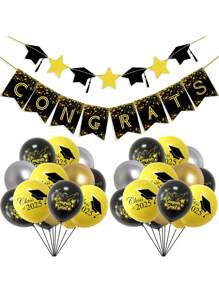 9/12/15 件毕业季主题黑金乳胶气球套装 2025 毕业派对仪式背景装饰