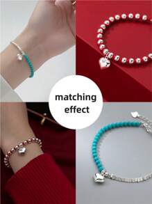 Colgante sólido de plata de ley 925 con diseño de corazón, accesorio para joyería DIY, cuentas y trenzado para pulseras