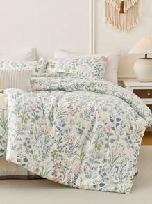 3 件套棉质柔软透气白色底色花卉印花羽绒被套套装（1 个羽绒被套 + 2 个枕套，无填充物），适合所有季节，适用于卧室、房间装饰、家居装饰