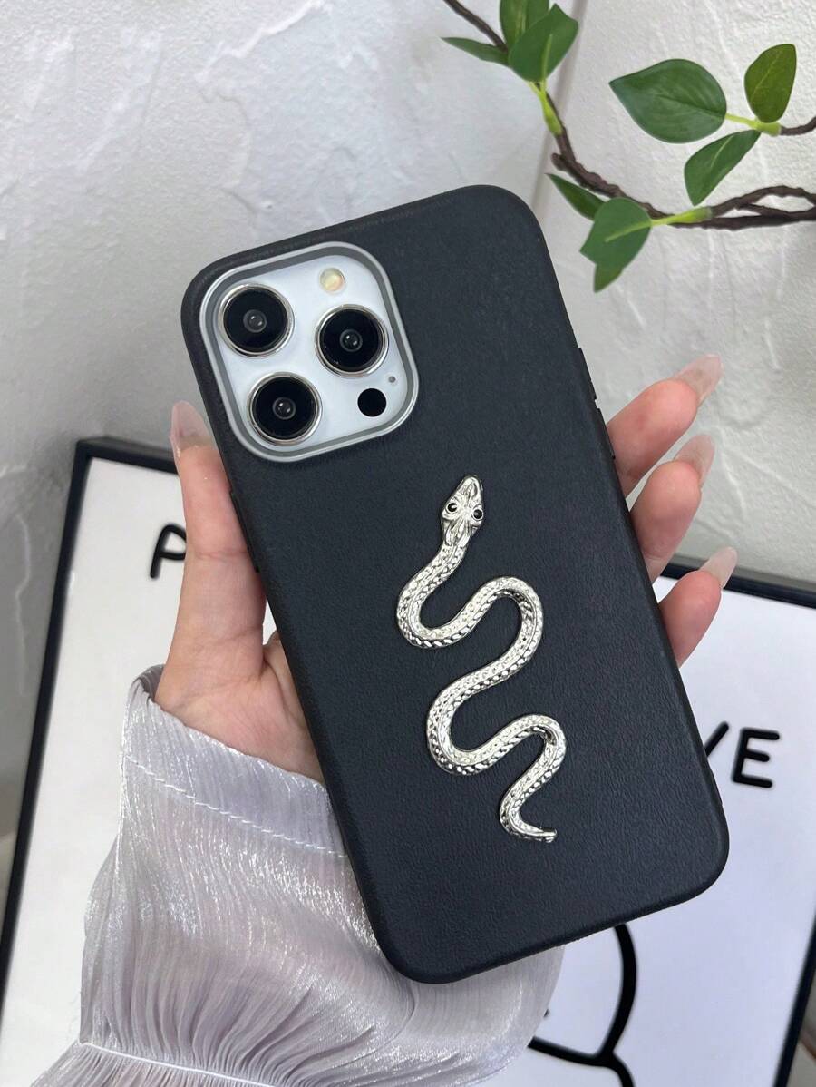 High-End Genuine Leather Phone Case In Black And Navy Colors With Unique 3D Snake Design, Compatible With IPhone 16, 15, 14, 13, 12, 11 And Compatible With Redmi, Compatible With OPPO