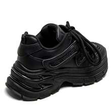 Fashionable Casual Versatile Rhinestone Thick Sole Sneakers - Black - View 4