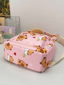 Cartoon Fashion Kids Backpack, Cute Casual Lightweight Outdoor Bag With Capybara Print