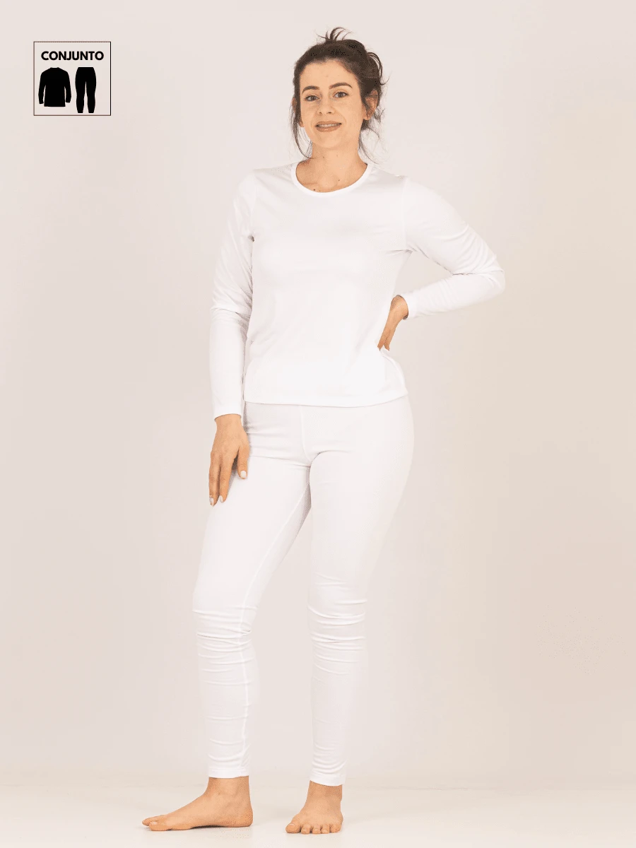 Women's Thermal Plush Flannel Set Blouse+Pants S To GG Lavin Basic 51-A - White - View 1