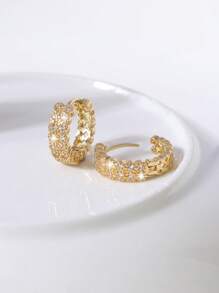 1 对婚礼季节水钻镂空雏菊水晶花卉女士休闲环状耳环 - 金色 - 查看 3