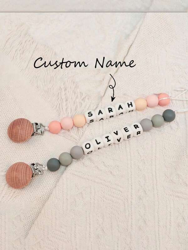 1pc Personalized Customizable Name Keychain Keychain Pacifier Clip Custom Baby Pacifier Clip DIY Customized Name Mouth Clip Mouth Chain - Friend Gift/Comfort Gift/Wooden Chain Gift/Holiday Gift/Birthday Gift/New Year Gift, Baby's First Gift, Multi-Functional, Ornamental, Letter, Stylish, Modern, Colorful, Cute, Adorable, Casual, Custom, Personalized, Unique, Customized, Ideal Gifts For Him, Ideal Gifts For Her, Son, Daughter Back To School