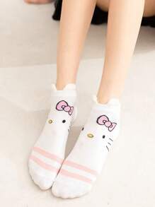 4 pares de calcetines de tobillo para mujer con gráficos de gato de dibujos animados Sanrio, diseño minimalista en color rosa, suaves y transpirables para uso diario