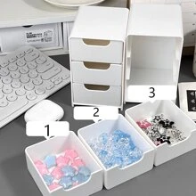 1 pièce Mini organiseur de bureau à 3 étages avec 3 compartiments, Mini boîte de rangement pour le maquillage style tiroir, petit conteneur de rangement de bureau pour les bijoux, les rouges à lèvres, les fournitures de bureau. Décoration de salle de bain maison Organisateur de maquillage d'été Retour à l'école