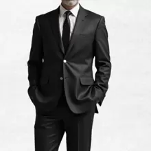 Slim Fit Winter Business Suit (Pants + Blazer) - 黑色 - 查看 7
