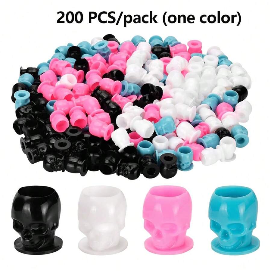 200Pcs Disposable Tattoo Ink Caps Skull Tattoo Cups,Plastic Ink Capswith Stable Base Permanent Makeup Pigment Container Cap Tattoo Accessor