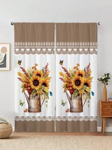 2pcs Sunflower Print Kitchen Window Curtain,Without Holes Curtain,Refer To Bedroom Office Kitchen Living Room Study Home Decor