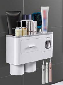 浴室牙刷架，2 件壁挂式牙刷架，带牙膏分配器 - 大容量托盘，化妆抽屉 - 浴室装饰和浴室配件夏季 - 彩色 - 查看 8