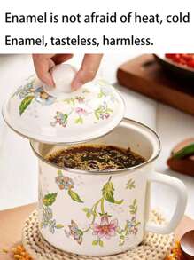 1 pièce Tasse émaillée épaisse avec couvercle, grande capacité, tasse résistante à la chaleur pour lait/thé/eau. Boîte à thé émaillée, bocal hermétique vintage résistant à la chaleur avec anse et couvercle
